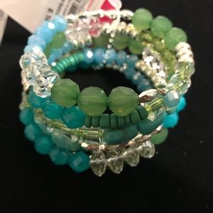 Turquoise, Green, Silver & Clear Beaded Bracelet